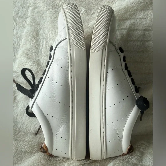 Women’s J Crew White Leather Sneakers w/ Leopard Accent “Saturday Sneakers” Sz 7 - Picture 5 of 7